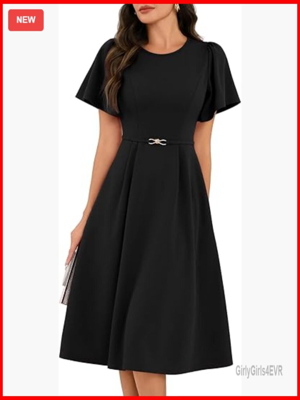 Elegant Ruffle Short Sleeve Midi Dress with Pockets Cocktail Wedding Guest